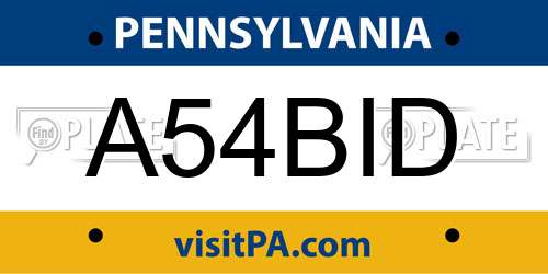 A54BID Pennsylvania License Plate