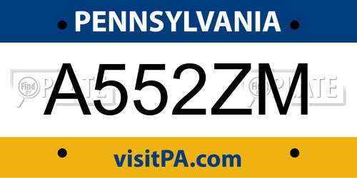 A552ZM Pennsylvania License Plate