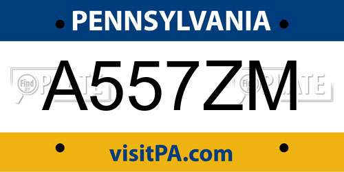 A557ZM Pennsylvania License Plate
