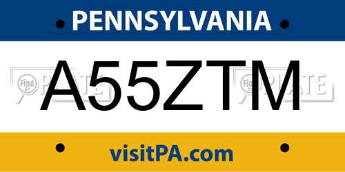 A55ZTM Pennsylvania License Plate
