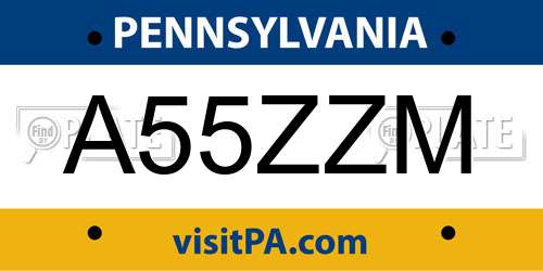 A55ZZM Pennsylvania License Plate