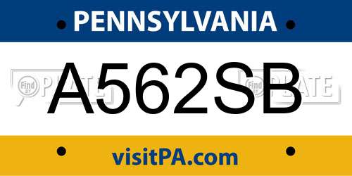 A562SB Pennsylvania License Plate