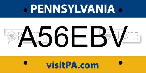 A56EBV Pennsylvania License Plate