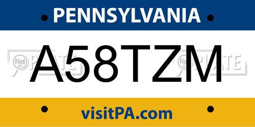 A58TZM Pennsylvania License Plate