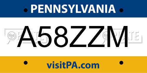 A58ZZM Pennsylvania License Plate