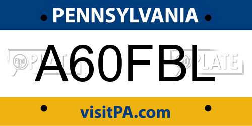 A60FBL Pennsylvania License Plate
