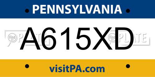 A615XD Pennsylvania License Plate