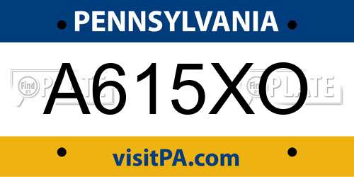 A615XO Pennsylvania License Plate