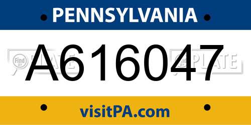 A616047 Pennsylvania License Plate