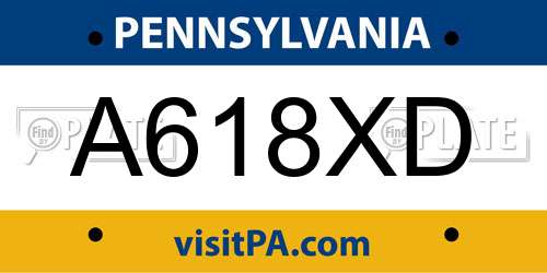 A618XD Pennsylvania License Plate