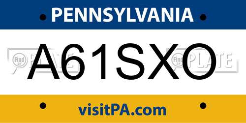 A61SXO Pennsylvania License Plate