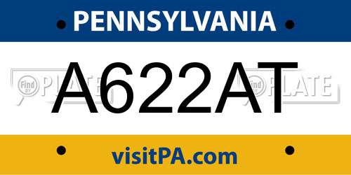 A622AT Pennsylvania License Plate