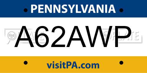 A62AWP Pennsylvania License Plate