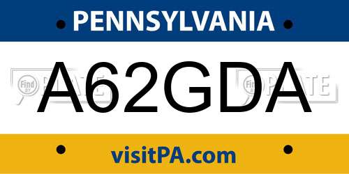 A62GDA Pennsylvania License Plate