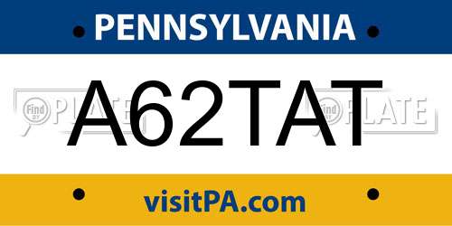 A62TAT Pennsylvania License Plate