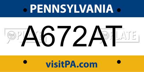 A672AT Pennsylvania License Plate