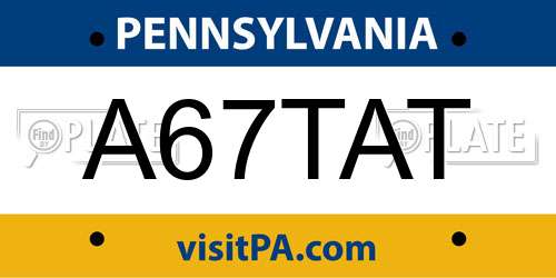 A67TAT Pennsylvania License Plate