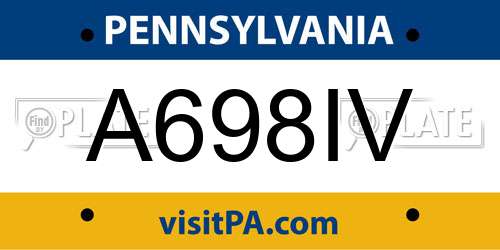 A698IV Pennsylvania License Plate