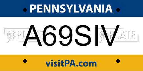 A69SIV Pennsylvania License Plate