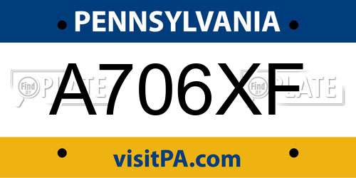 A706XF Pennsylvania License Plate