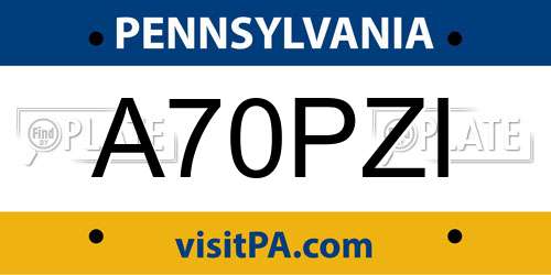 A70PZI Pennsylvania License Plate