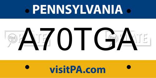 A70TGA Pennsylvania License Plate