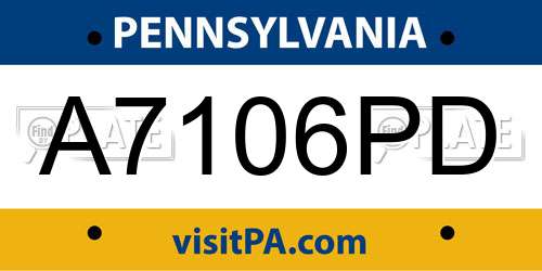 A7106PD Pennsylvania License Plate