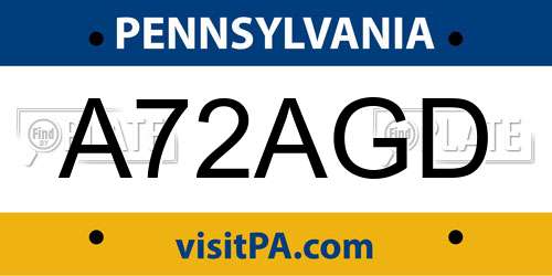 A72AGD Pennsylvania License Plate