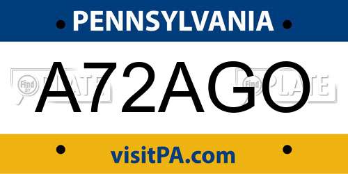 A72AGO Pennsylvania License Plate