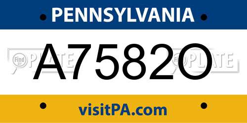 A7582O Pennsylvania License Plate