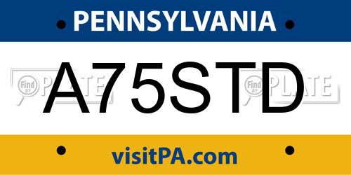 A75STD Pennsylvania License Plate
