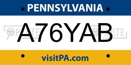 A76YAB Pennsylvania License Plate
