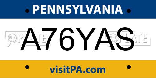 A76YAS Pennsylvania License Plate
