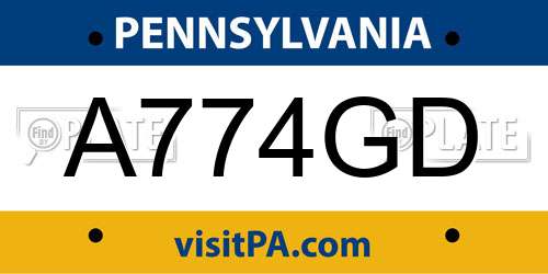 A774GD Pennsylvania License Plate