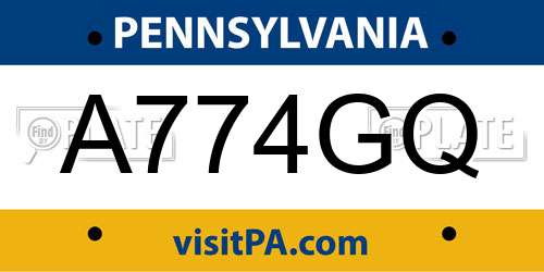 A774GQ Pennsylvania License Plate