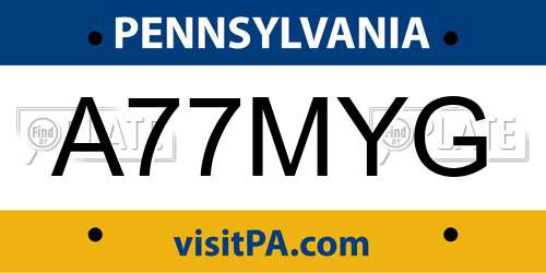 A77MYG Pennsylvania License Plate