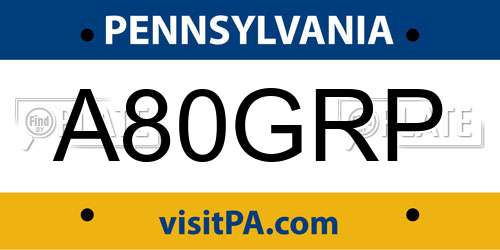 A80GRP Pennsylvania License Plate