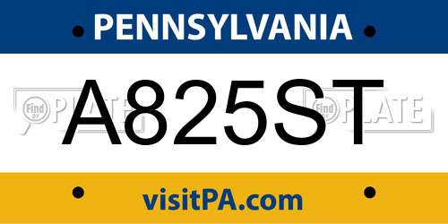 A825ST Pennsylvania License Plate