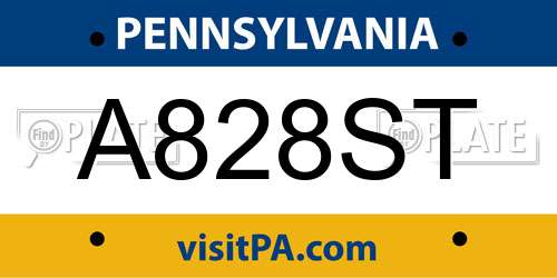 A828ST Pennsylvania License Plate