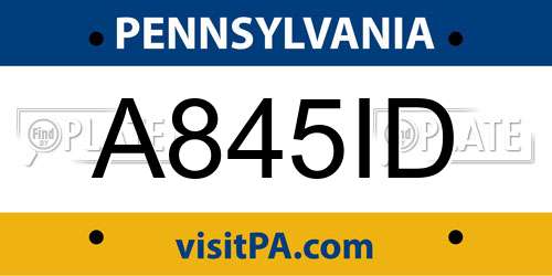 A845ID Pennsylvania License Plate