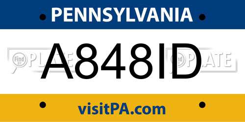 A848ID Pennsylvania License Plate