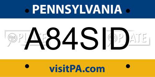 A84SID Pennsylvania License Plate