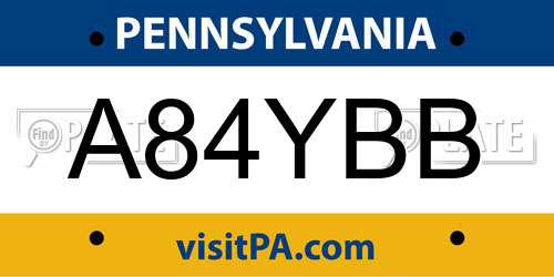 A84YBB Pennsylvania License Plate