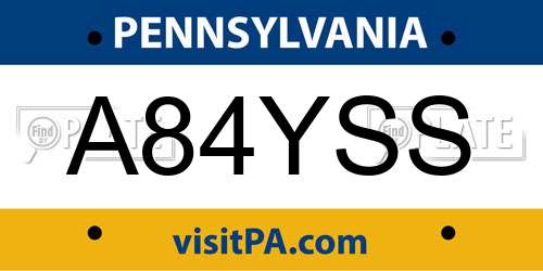 A84YSS Pennsylvania License Plate