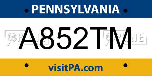 A852TM Pennsylvania License Plate