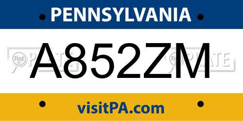 A852ZM Pennsylvania License Plate