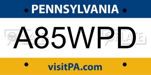 A85WPD Pennsylvania License Plate