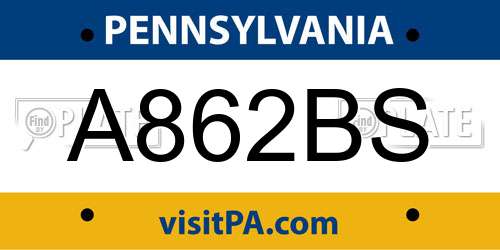 A862BS Pennsylvania License Plate