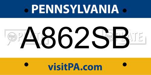 A862SB Pennsylvania License Plate