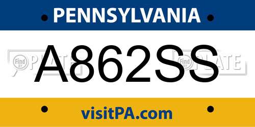 A862SS Pennsylvania License Plate